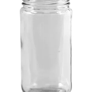 A transparent jar without the lid on a white background