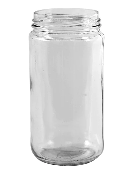 A transparent jar without the lid on a white background