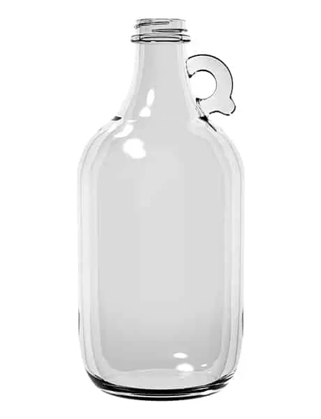 Empty glass bottle with holding ring