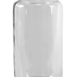 A glass bottle with a white background