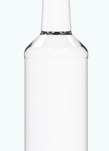 A clear bottle with a white top and black cap.